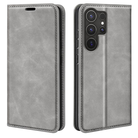 For Samsung Galaxy S25 Ultra 5G Retro-skin Magnetic Suction Leather Phone Case(Grey)