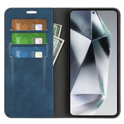 For Samsung Galaxy S25 Ultra 5G Retro-skin Magnetic Suction Leather Phone Case(Dark Blue)