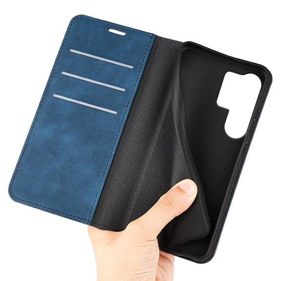 For Samsung Galaxy S25 Ultra 5G Retro-skin Magnetic Suction Leather Phone Case(Dark Blue)