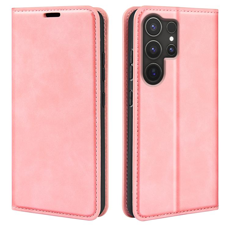 For Samsung Galaxy S25 Ultra 5G Retro-skin Magnetic Suction Leather Phone Case(Pink)