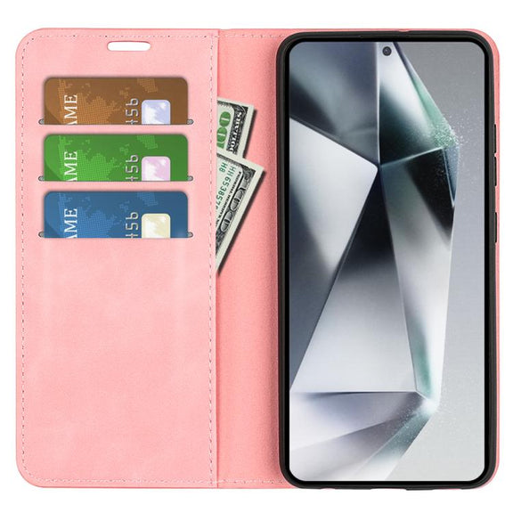 For Samsung Galaxy S25 Ultra 5G Retro-skin Magnetic Suction Leather Phone Case(Pink)