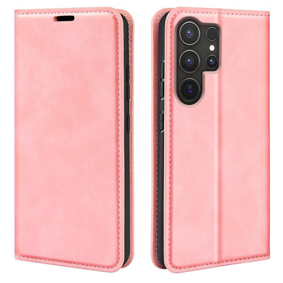 For Samsung Galaxy S25 Ultra 5G Retro-skin Magnetic Suction Leather Phone Case(Pink)