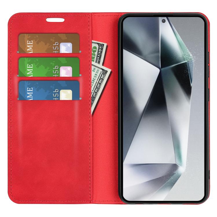 or Samsung Galaxy S25 Ultra 5G Retro-skin Magnetic Suction Leather Phone Case(Red)