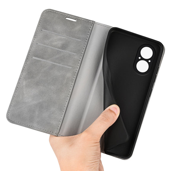 For Realme C67 4G Retro-skin Magnetic Suction Leather Phone Case(Grey)