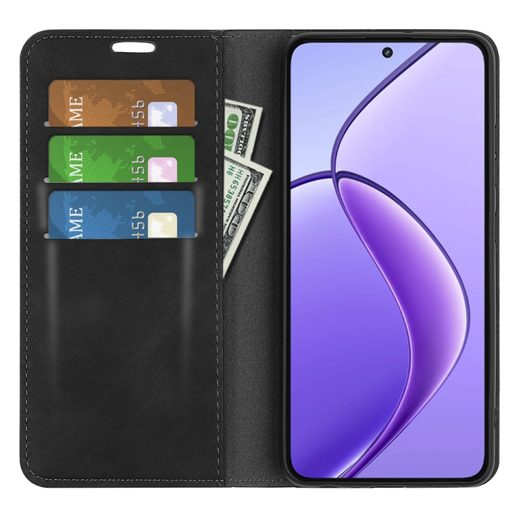 For Realme 12 5G Retro-skin Magnetic Suction Leather Phone Case(Black)