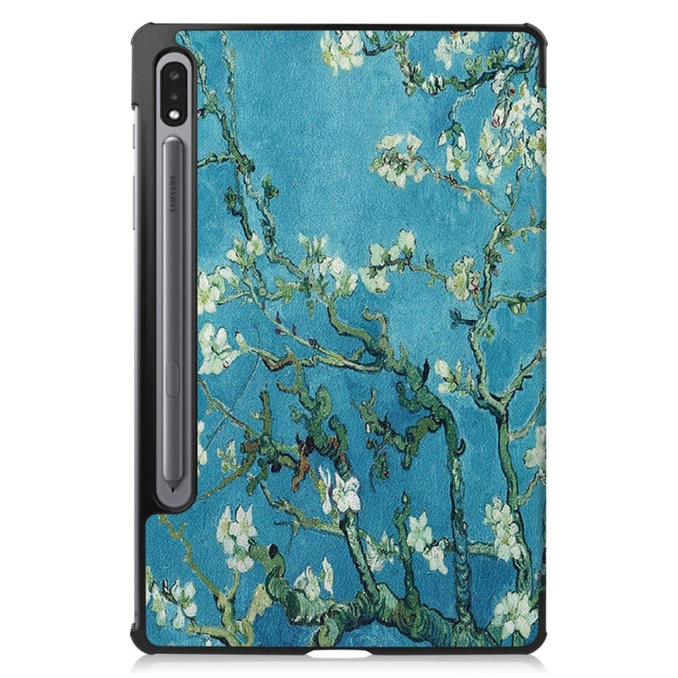 For Samsung Galaxy Tab S9 JUNSUNMAY Custer Painted 3-Fold Stand Leather Smart Tablet Case(Apricot Flower)