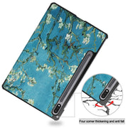 For Samsung Galaxy Tab S9 JUNSUNMAY Custer Painted 3-Fold Stand Leather Smart Tablet Case(Apricot Flower)