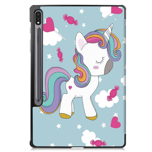 For Samsung Galaxy Tab S9 JUNSUNMAY Custer Painted 3-Fold Stand Leather Smart Tablet Case(Unicorn)