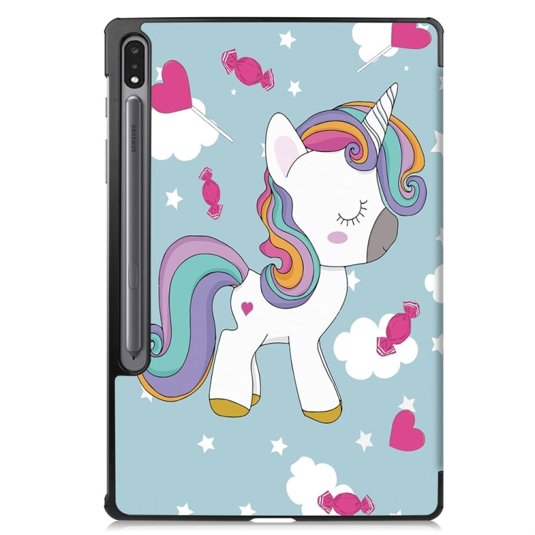For Samsung Galaxy Tab S9 JUNSUNMAY Custer Painted 3-Fold Stand Leather Smart Tablet Case(Unicorn)