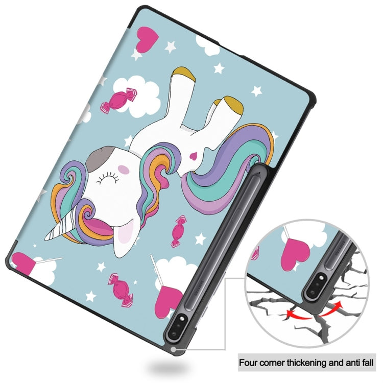 For Samsung Galaxy Tab S9 JUNSUNMAY Custer Painted 3-Fold Stand Leather Smart Tablet Case(Unicorn)