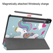 For Samsung Galaxy Tab S9 JUNSUNMAY Custer Painted 3-Fold Stand Leather Smart Tablet Case(Unicorn)