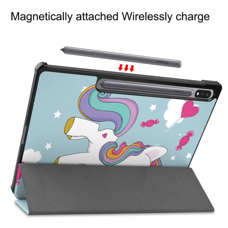 For Samsung Galaxy Tab S9 JUNSUNMAY Custer Painted 3-Fold Stand Leather Smart Tablet Case(Unicorn)