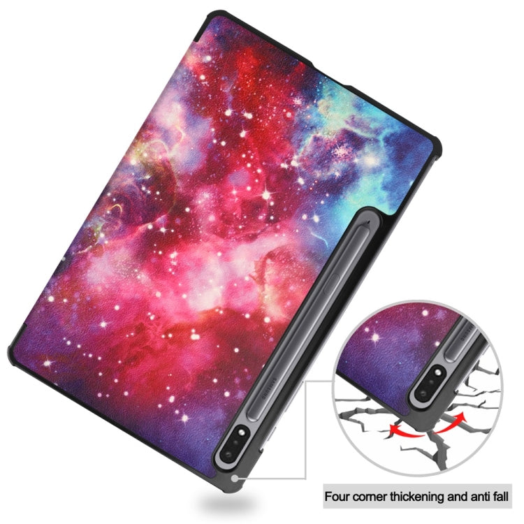 For Samsung Galaxy Tab S9 JUNSUNMAY Custer Painted 3-Fold Stand Leather Smart Tablet Case(Galaxy)