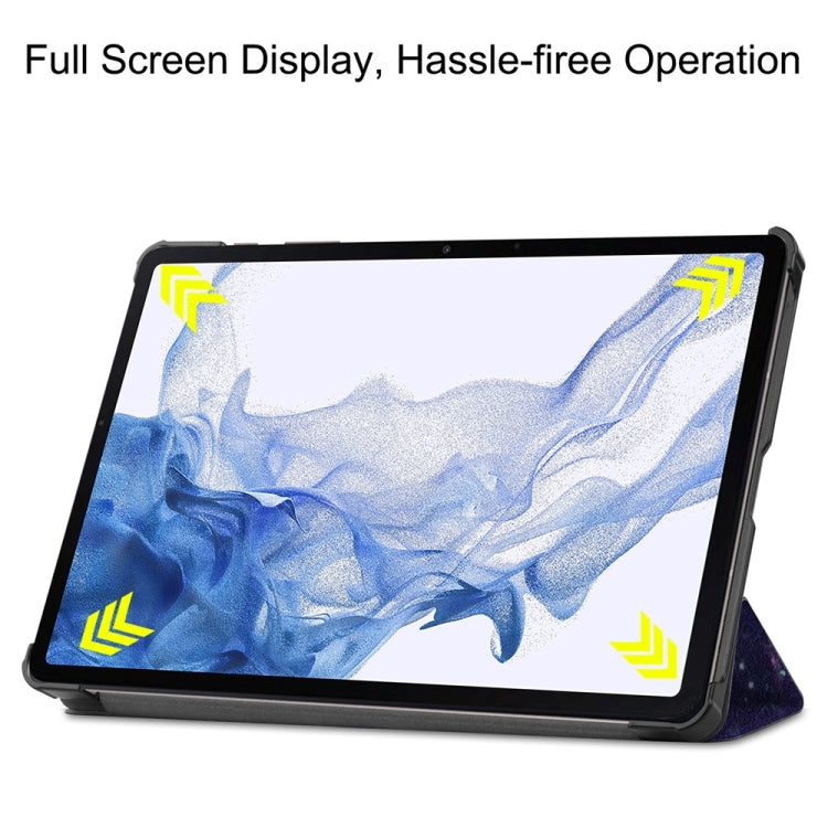 For Samsung Galaxy Tab S9 JUNSUNMAY Custer Painted 3-Fold Stand Leather Smart Tablet Case(Galaxy)