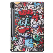For Samsung Galaxy Tab S9+ JUNSUNMAY Custer Painted 3-Fold Stand Leather Smart Tablet Case(Graffiti)