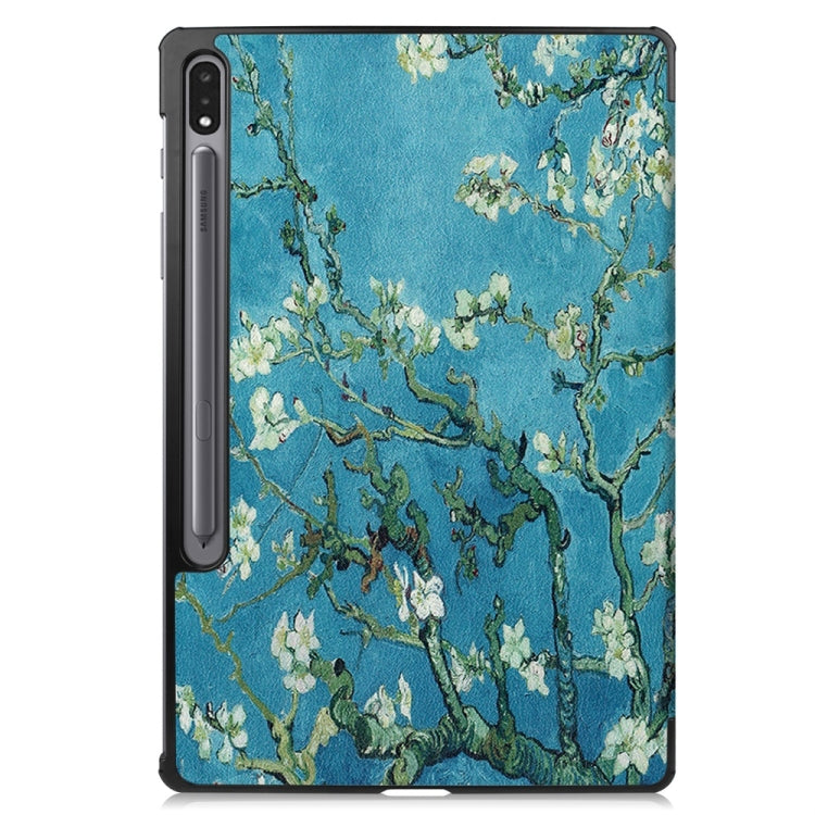 For Samsung Galaxy Tab S9+ JUNSUNMAY Custer Painted 3-Fold Stand Leather Smart Tablet Case(Apricot Flower)