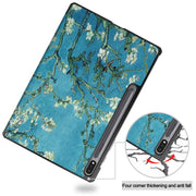 For Samsung Galaxy Tab S9+ JUNSUNMAY Custer Painted 3-Fold Stand Leather Smart Tablet Case(Apricot Flower)