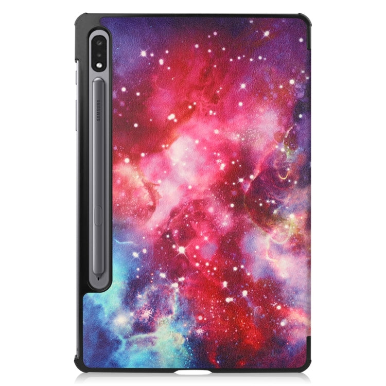 For Samsung Galaxy Tab S9+ JUNSUNMAY Custer Painted 3-Fold Stand Leather Smart Tablet Case(Galaxy)