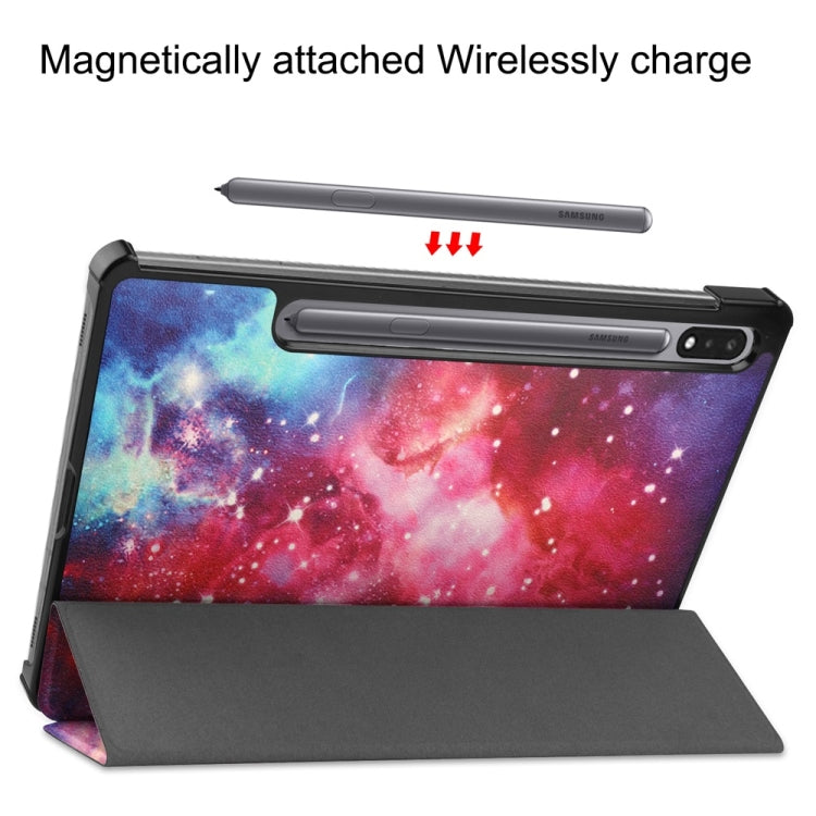 For Samsung Galaxy Tab S9+ JUNSUNMAY Custer Painted 3-Fold Stand Leather Smart Tablet Case(Galaxy)