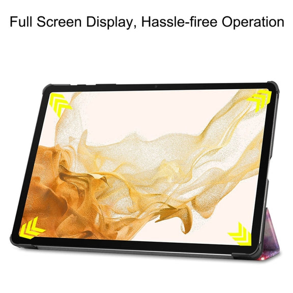 For Samsung Galaxy Tab S9+ JUNSUNMAY Custer Painted 3-Fold Stand Leather Smart Tablet Case(Galaxy)