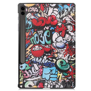 For Samsung Galaxy Tab S9 FE+ 12.4 JUNSUNMAY Custer Painted 3-Fold Stand Leather Smart Tablet Case(Graffiti)
