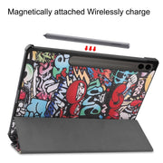 For Samsung Galaxy Tab S9 FE+ 12.4 JUNSUNMAY Custer Painted 3-Fold Stand Leather Smart Tablet Case(Graffiti)