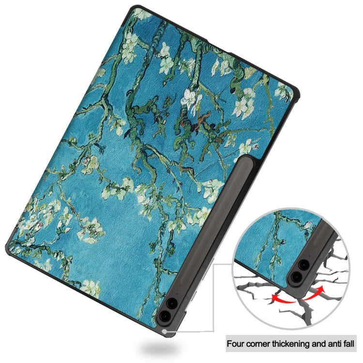 For Samsung Galaxy Tab S9 FE+ 12.4 JUNSUNMAY Custer Painted 3-Fold Stand Leather Smart Tablet Case(Apricot Flower)