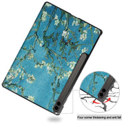 For Samsung Galaxy Tab S9 FE+ 12.4 JUNSUNMAY Custer Painted 3-Fold Stand Leather Smart Tablet Case(Apricot Flower)
