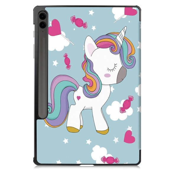 For Samsung Galaxy Tab S9 FE+ 12.4 JUNSUNMAY Custer Painted 3-Fold Stand Leather Smart Tablet Case(Unicorn)