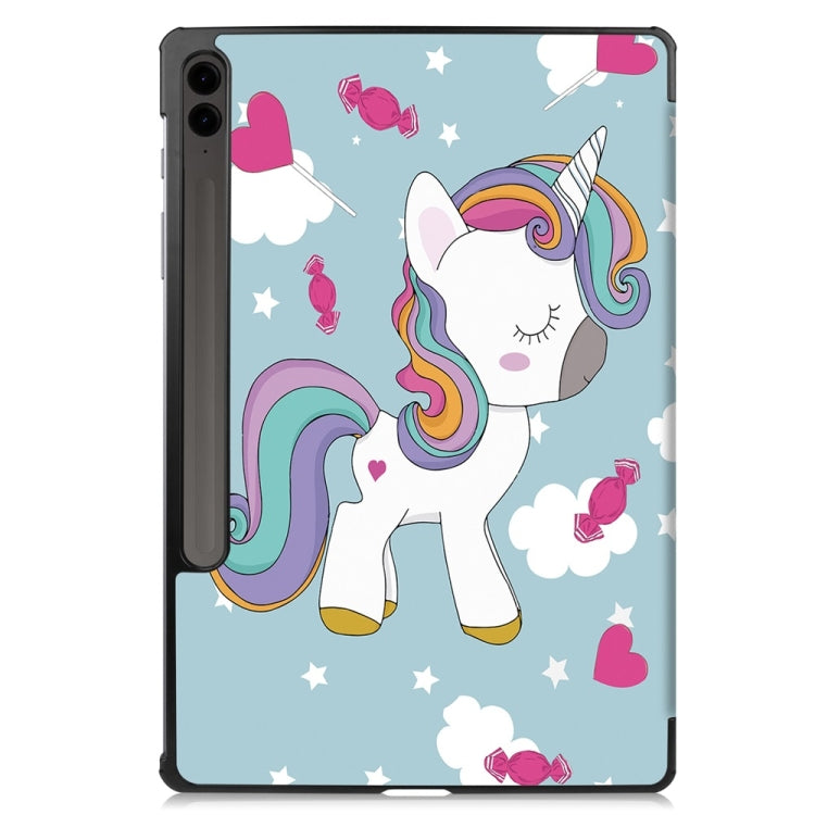 For Samsung Galaxy Tab S9 FE+ 12.4 JUNSUNMAY Custer Painted 3-Fold Stand Leather Smart Tablet Case(Unicorn)