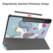 For Samsung Galaxy Tab S9 FE+ 12.4 JUNSUNMAY Custer Painted 3-Fold Stand Leather Smart Tablet Case(Unicorn)