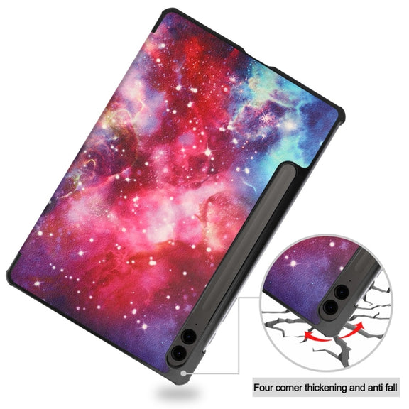 For Samsung Galaxy Tab S9 FE+ 12.4 JUNSUNMAY Custer Painted 3-Fold Stand Leather Smart Tablet Case(Galaxy)