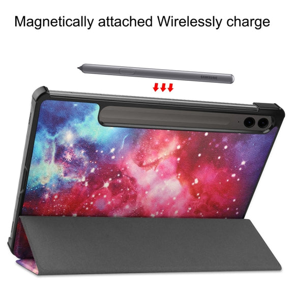 For Samsung Galaxy Tab S9 FE+ 12.4 JUNSUNMAY Custer Painted 3-Fold Stand Leather Smart Tablet Case(Galaxy)