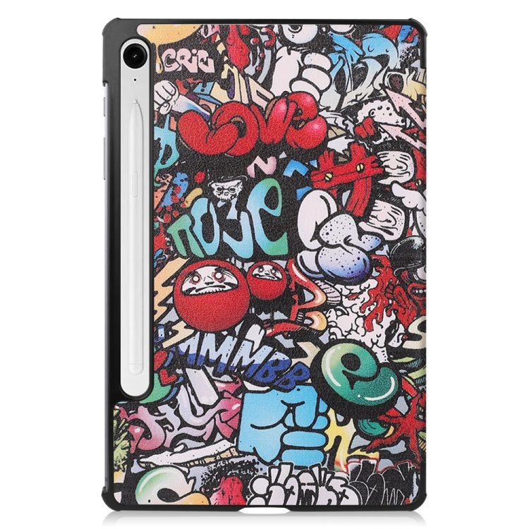For Samsung Galaxy Tab S9 FE 10.9 JUNSUNMAY Custer Painted 3-Fold Stand Leather Smart Tablet Case(Graffiti)