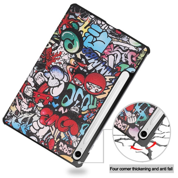 For Samsung Galaxy Tab S9 FE 10.9 JUNSUNMAY Custer Painted 3-Fold Stand Leather Smart Tablet Case(Graffiti)