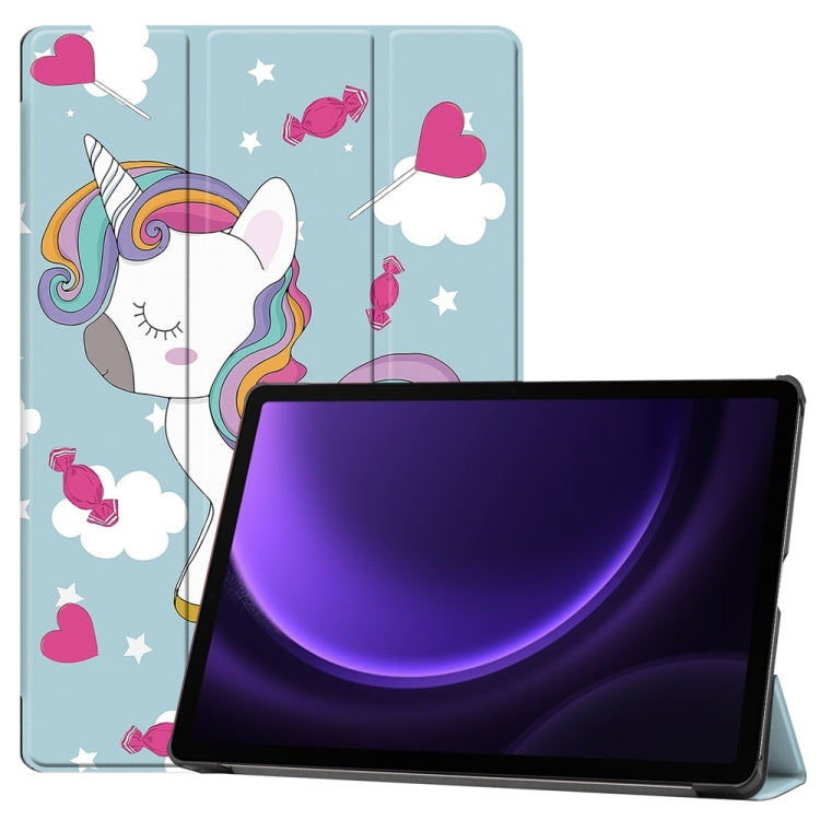 For Samsung Galaxy Tab S9 FE 10.9 JUNSUNMAY Custer Painted 3-Fold Stand Leather Smart Tablet Case(Unicorn)
