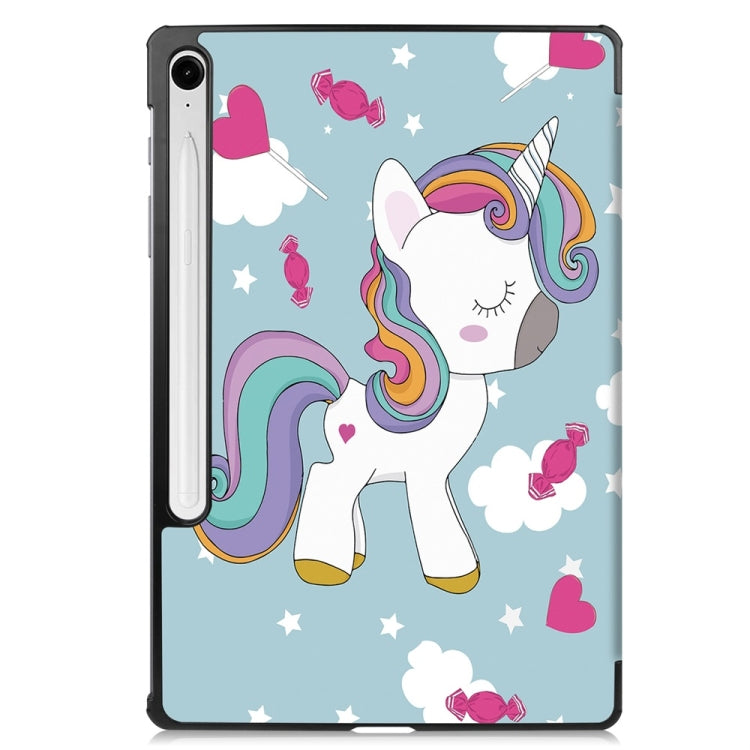 For Samsung Galaxy Tab S9 FE 10.9 JUNSUNMAY Custer Painted 3-Fold Stand Leather Smart Tablet Case(Unicorn)