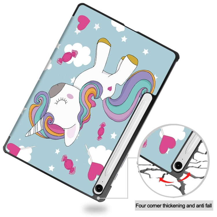 For Samsung Galaxy Tab S9 FE 10.9 JUNSUNMAY Custer Painted 3-Fold Stand Leather Smart Tablet Case(Unicorn)