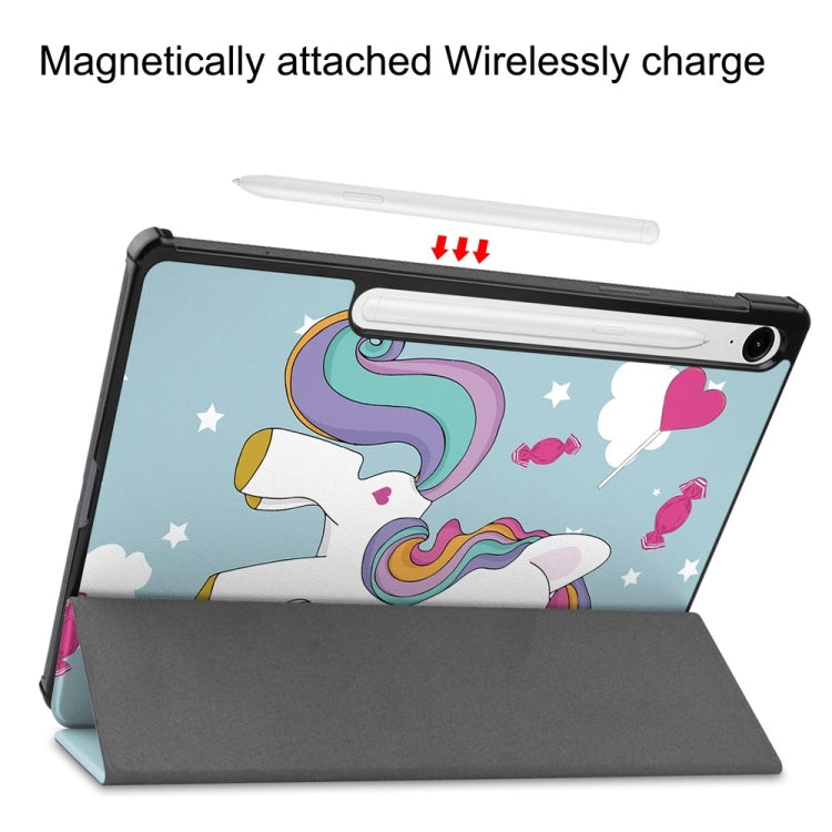 For Samsung Galaxy Tab S9 FE 10.9 JUNSUNMAY Custer Painted 3-Fold Stand Leather Smart Tablet Case(Unicorn)