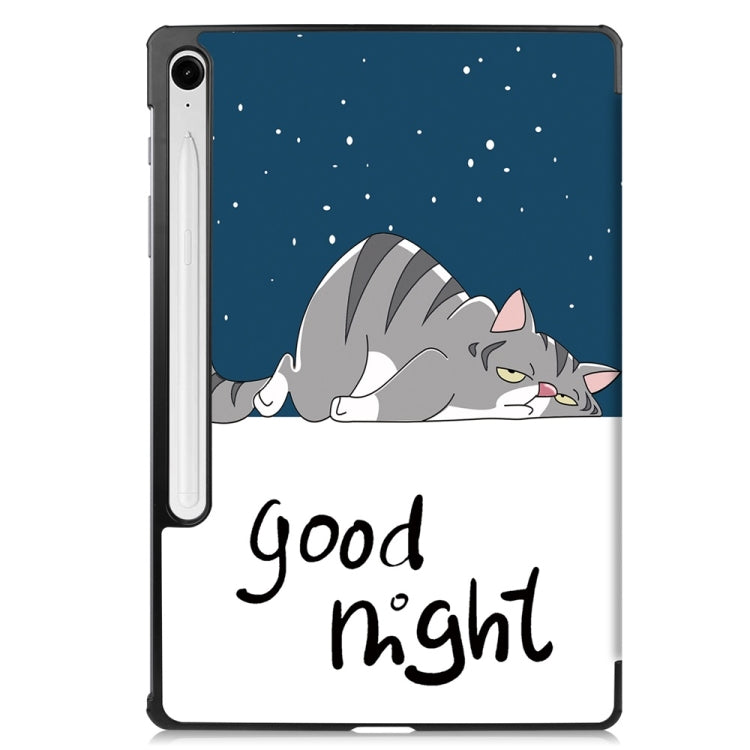 For Samsung Galaxy Tab S9 FE 10.9 JUNSUNMAY Custer Painted 3-Fold Stand Leather Smart Tablet Case(Lazy Cat)