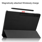 For Samsung Galaxy Tab S9 Ultra JUNSUNMAY Custer Solid Color 3-Fold Stand Leather Smart Tablet Case(Black)