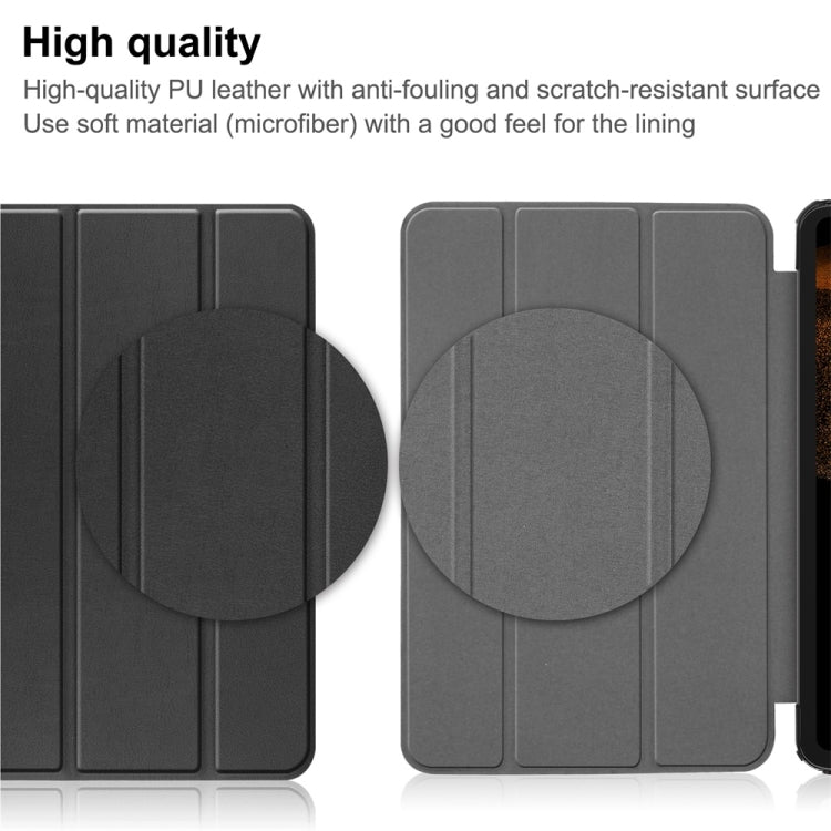 For Samsung Galaxy Tab S9 Ultra JUNSUNMAY Custer Solid Color 3-Fold Stand Leather Smart Tablet Case(Black)