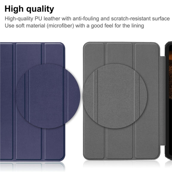 For Samsung Galaxy Tab S9 Ultra JUNSUNMAY Custer Solid Color 3-Fold Stand Leather Smart Tablet Case(Dark Blue)