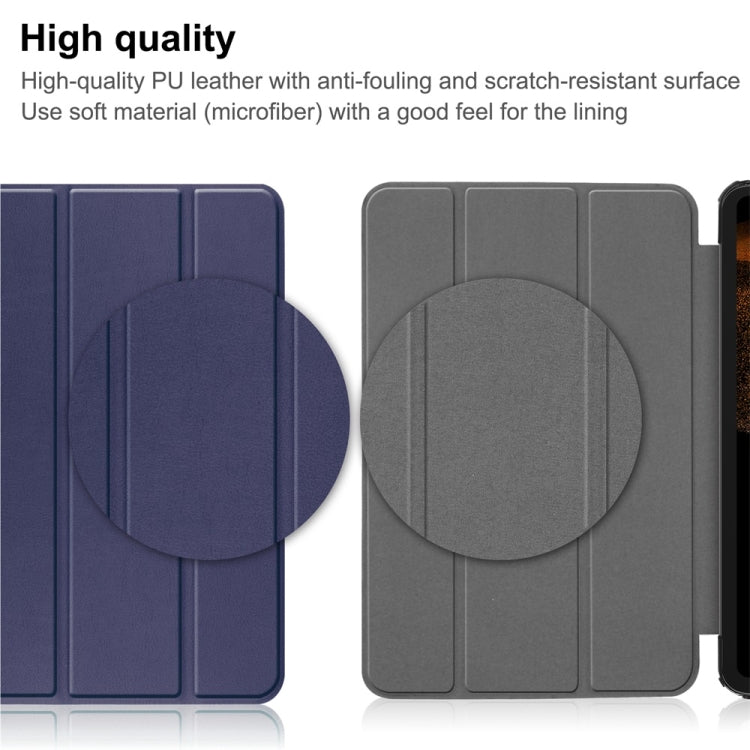 For Samsung Galaxy Tab S9 Ultra JUNSUNMAY Custer Solid Color 3-Fold Stand Leather Smart Tablet Case(Dark Blue)