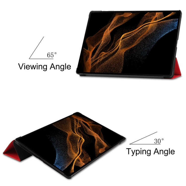 For Samsung Galaxy Tab S9 Ultra JUNSUNMAY Custer Solid Color 3-Fold Stand Leather Smart Tablet Case(Red)