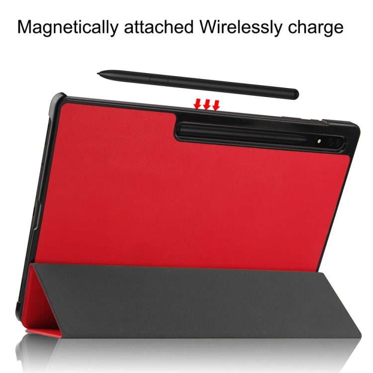 For Samsung Galaxy Tab S9 Ultra JUNSUNMAY Custer Solid Color 3-Fold Stand Leather Smart Tablet Case(Red)