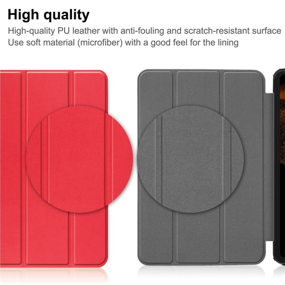 For Samsung Galaxy Tab S9 Ultra JUNSUNMAY Custer Solid Color 3-Fold Stand Leather Smart Tablet Case(Red)