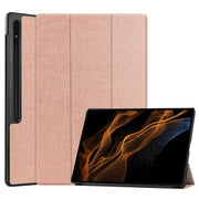 For Samsung Galaxy Tab S9 Ultra JUNSUNMAY Custer Solid Color 3-Fold Stand Leather Smart Tablet Case(Rose Gold)