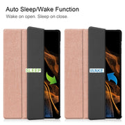 For Samsung Galaxy Tab S9 Ultra JUNSUNMAY Custer Solid Color 3-Fold Stand Leather Smart Tablet Case(Rose Gold)