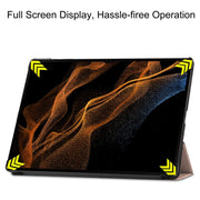 For Samsung Galaxy Tab S9 Ultra JUNSUNMAY Custer Solid Color 3-Fold Stand Leather Smart Tablet Case(Rose Gold)